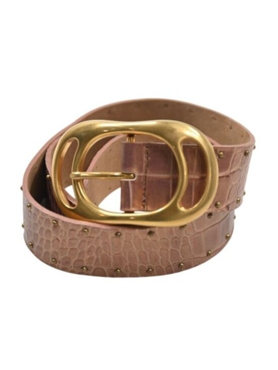 Streets Ahead Croc Embossed Studded Belt in Metallic Pink